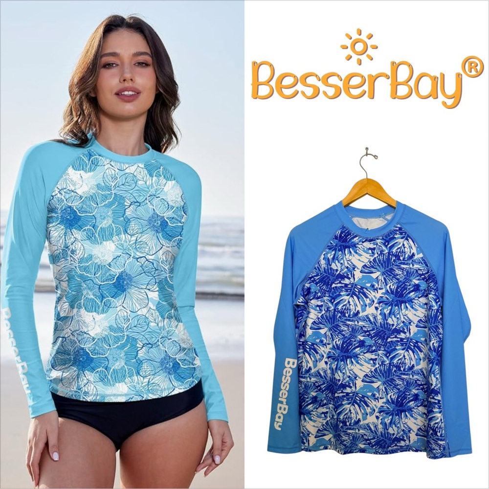 BesserBay Blue Floral Long sleeves Rash Guard. 
Size XL
